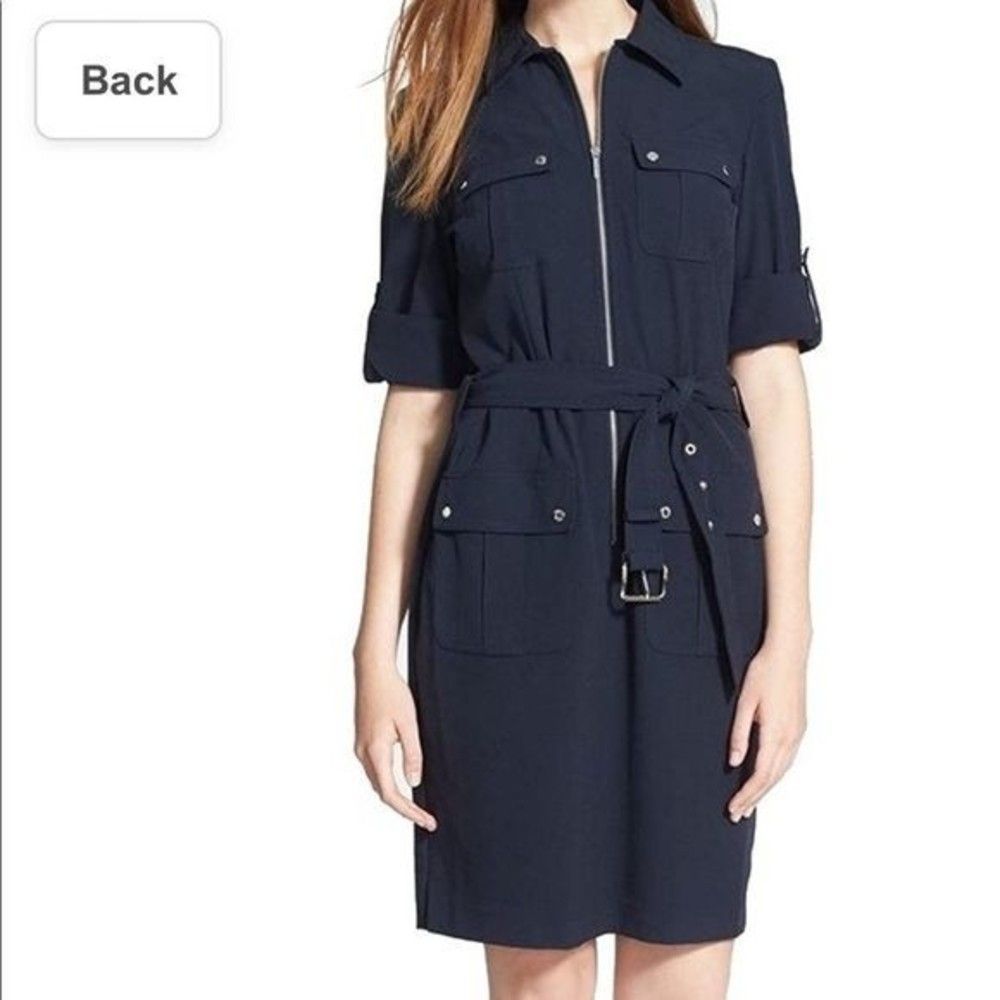 NWT Michael Kors Navy Pocketed XS Dress Adjustable Cinch Belt Silver Hardware